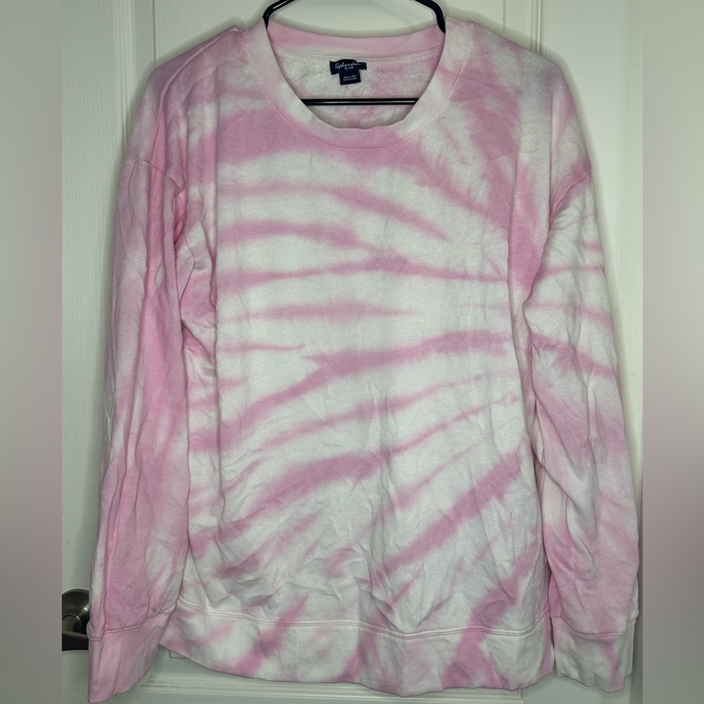 XL Splendid pink and white tie dye lightweight long sleeve sweater